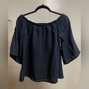 Michael Stars Flowy Black Gauze On or Off Shoulder Half-Sleeve Shirt